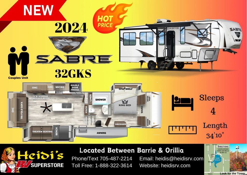 2024 FOREST RIVER SABRE 32GKS (ISLAND KITCHEN, REAR LIVING ROOM*)