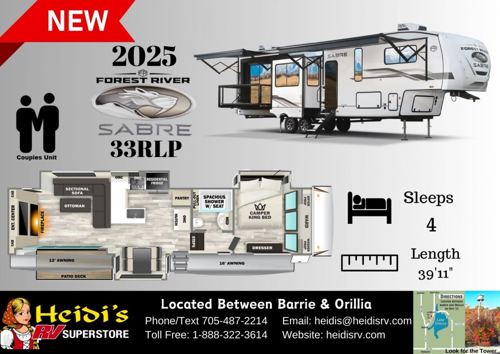 2025 FOREST RIVER SABRE 33RLP (REAR ENTERTAINMENT, SIDE PATIO DECK*)