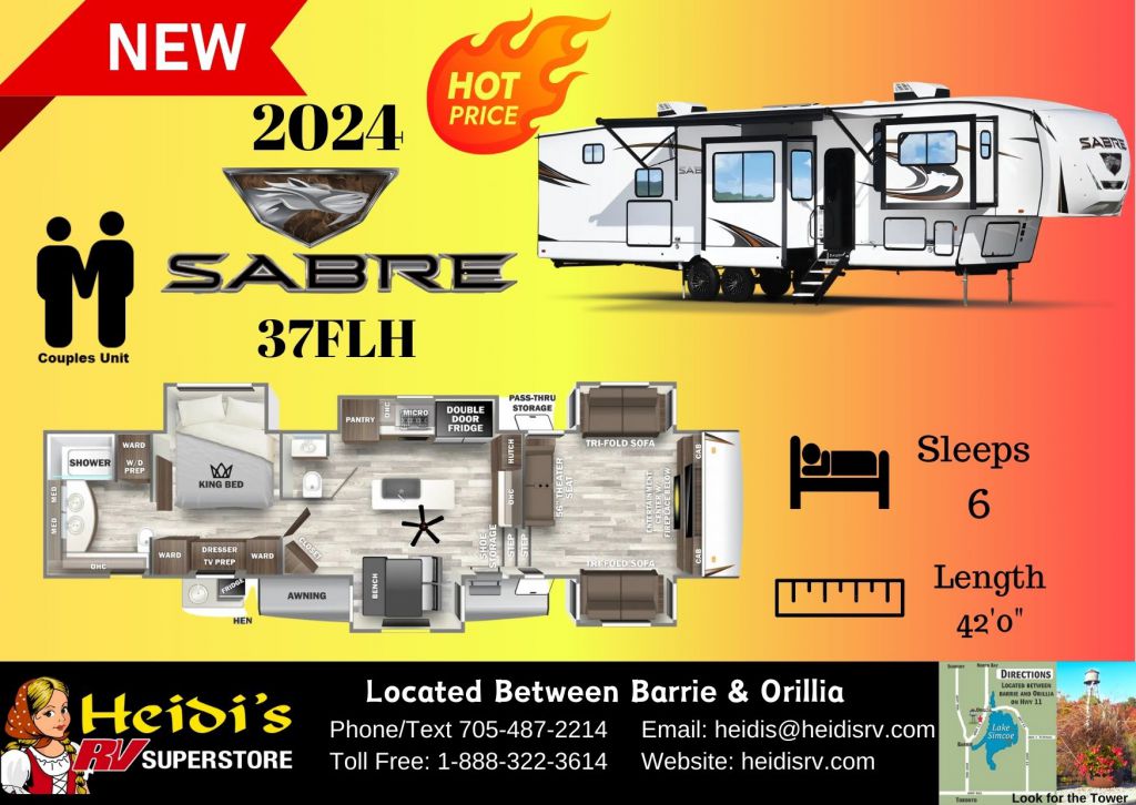 2024 FOREST RIVER SABRE 37FLH (FRONT LIVING, 1 + 1/2 BATH, OUT. KIT*)